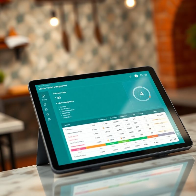 Kontrolna ploča Kitchenpathx sustava na tabletu s narudžbama u boji